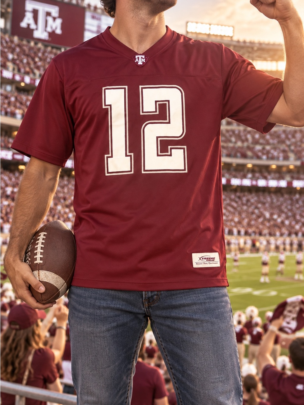 Vintage Texas A&M Aggies 12th Man Football Jersey XXL Xtreme Fanz Maroon